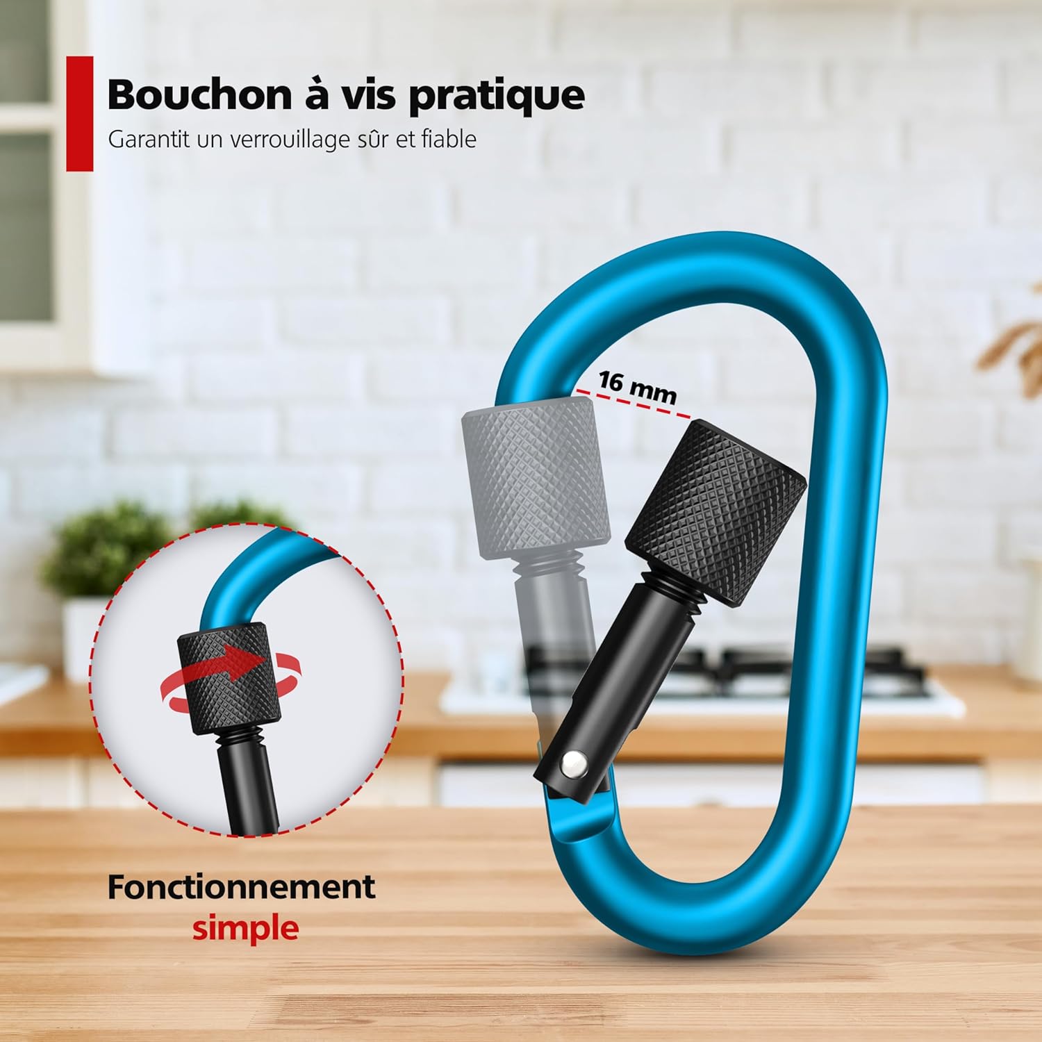 Thumbnail 1 de RAVN HAMAN – 10 mousquetons de sécurité à vis, aluminium, 8 mm, intérieur/extérieur (jusqu'à 30 kg chacun)