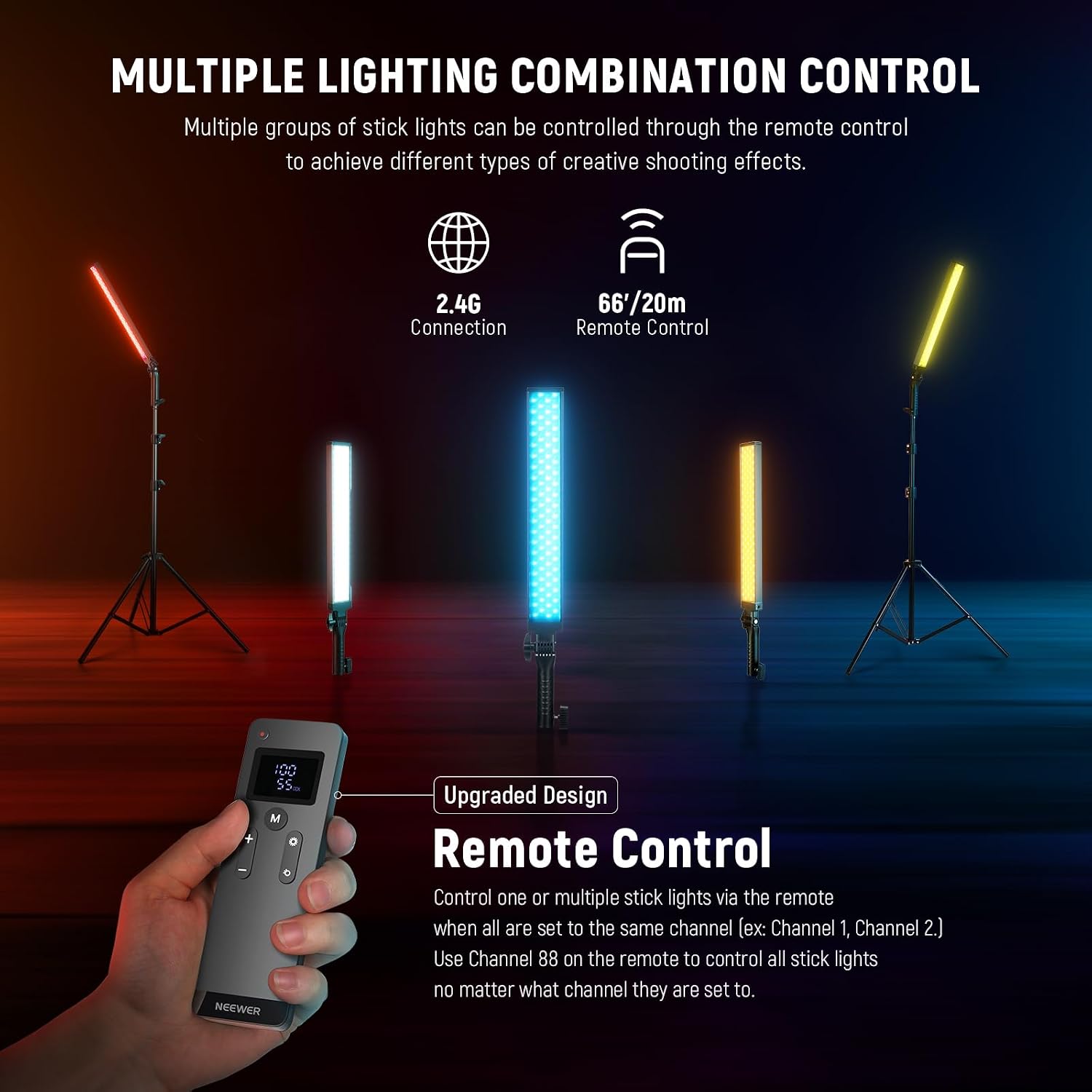 Thumbnail 3 de NEEWER BH20B Black LED Video Light Stick Kit, 2-Pack with 2.4G Remote