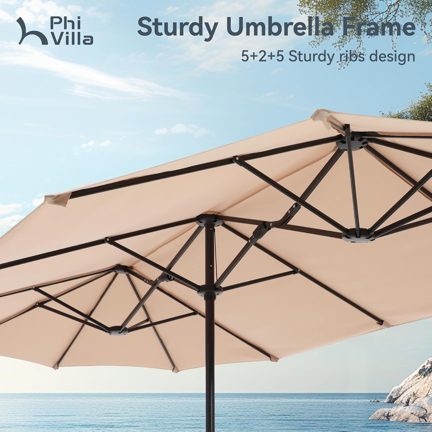 Thumbnail 4 de PHI VILLA 2×3.8m double-sided garden parasol with crank lift for patio sun protection