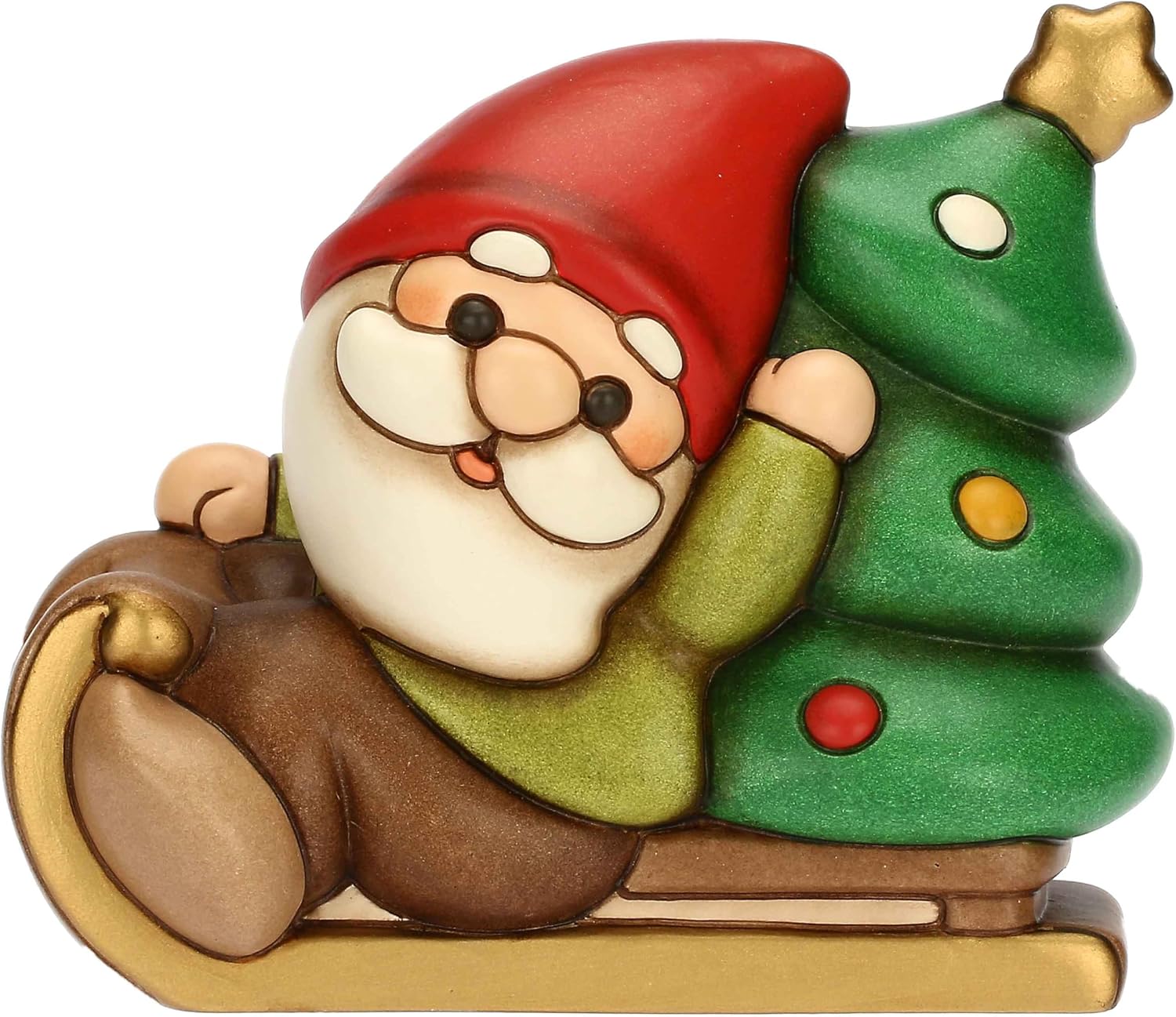 Detalle de THUN Gnomo Oliver su slitta con albero 13,6×10,3×18,8 cm