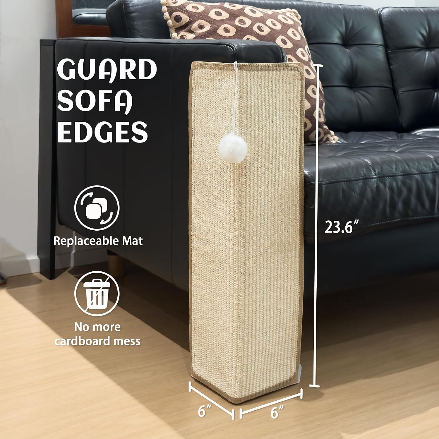 Detalle de PETKARAY Under-Furniture Cat Scratcher: 60cm Sisal Scratching Post for Sofa Corners