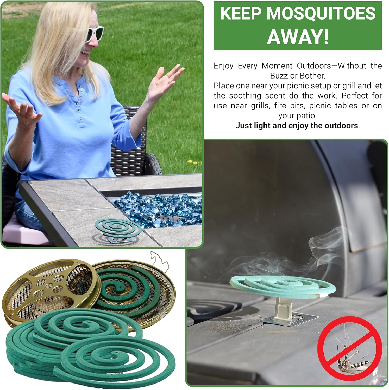 Detalle de W4W Mosquito Repellent Coils — Outdoor Use, 12 Coils & 6 Stands (3 Pack)