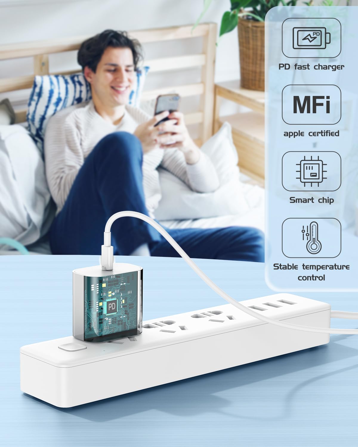 Detalle de Susnwere RLC-381 USB-C PD Wall Charger Set with Lightning Cable