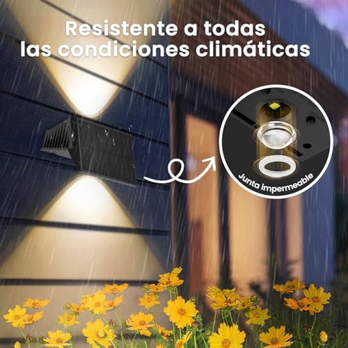 Detalle de Delaiglow Aplique Solar Exterior 6 Pack – Luz Solar LED para Paredes Arriba y Abajo, IP67, Blanco Cálido