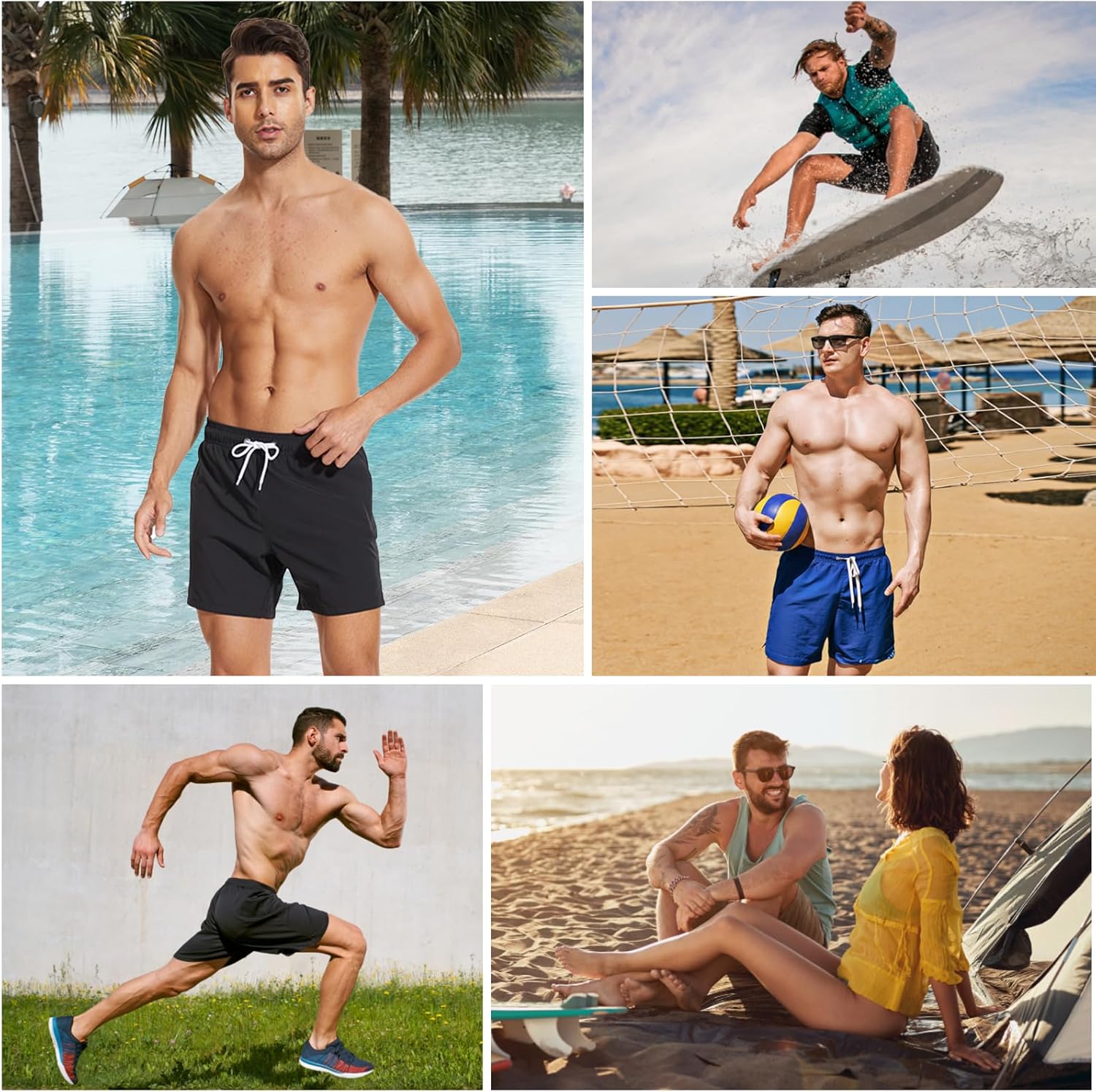 Thumbnail 5 de Arcweg costume da bagno da uomo 2 in 1 con boxer slip foderato, fodera a compressione e tasche con zip per surf