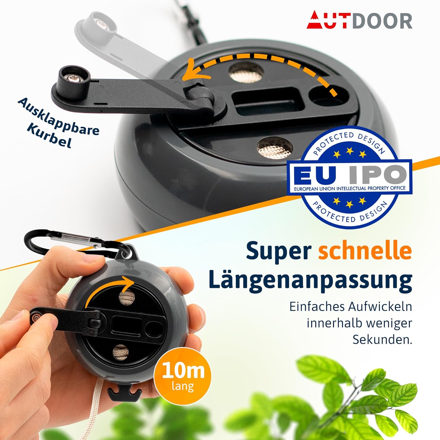 Thumbnail 1 de AUTDOOR Wäscheleine ausziehbar mit Kurbel – 10 m Schnur, heavy duty, für Camping und Reisen