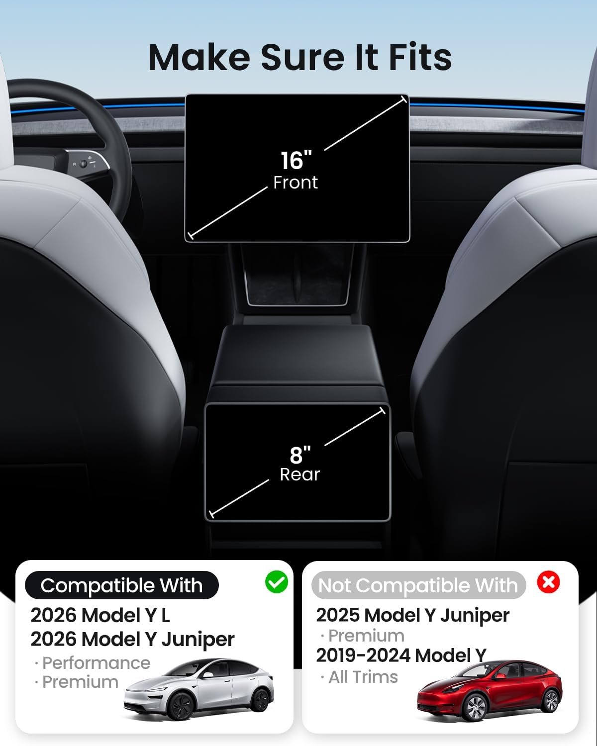 Thumbnail 1 de REEVAA 2026 Tesla Model Y Premium & Performance Screen Protector - 16" Front & 8" Rear, Anti-Glare 9H Aerospace Glass