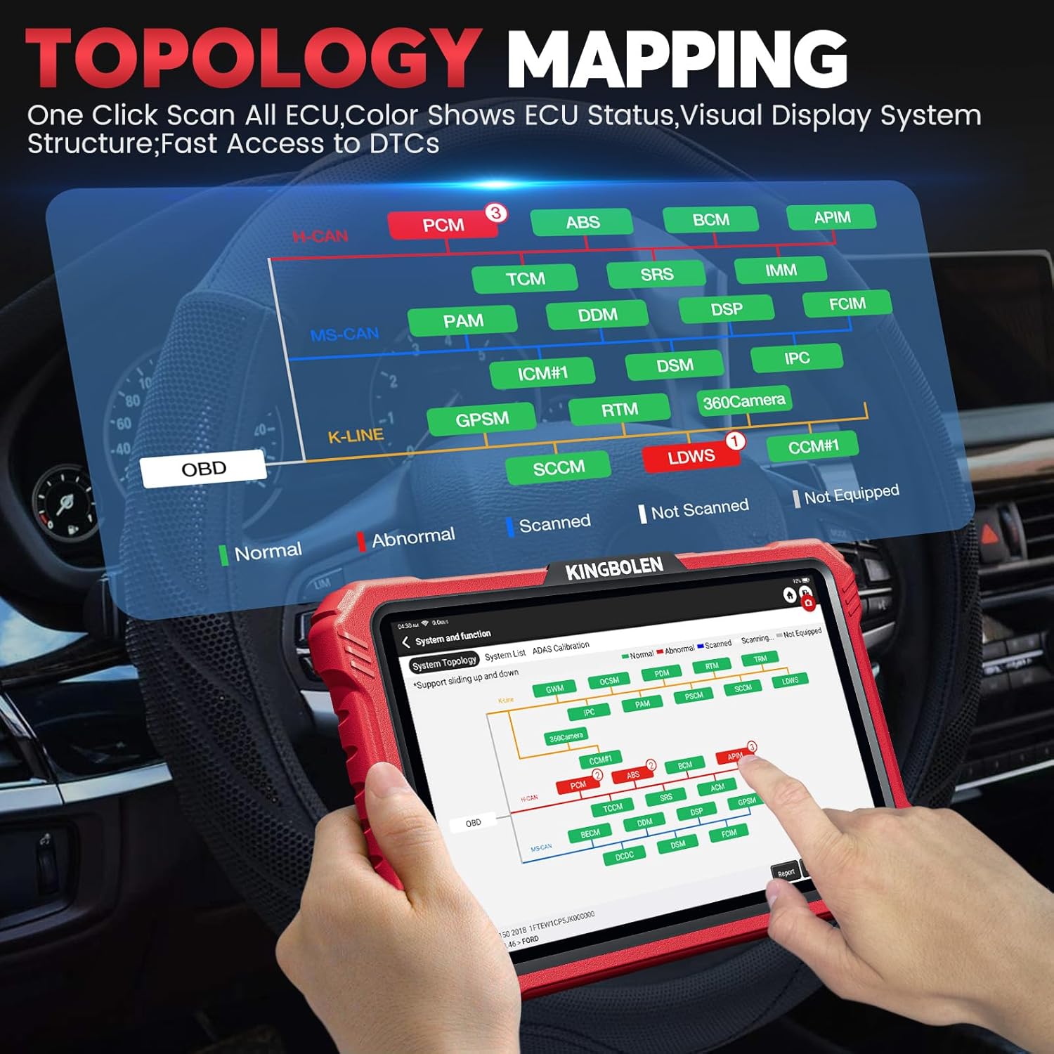 Detalle de KINGBOLEN K10 PRO Car Diagnostic Tool: OE‑Level Full System Bidirectional Scan