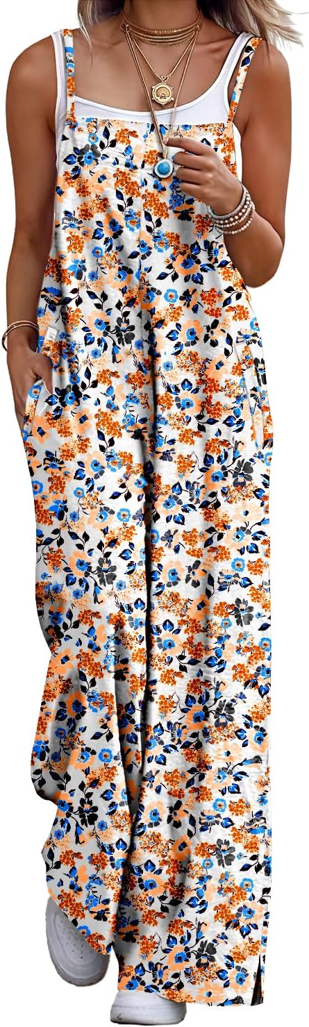 Thumbnail 5 de YESNO Women’s Summer Boho Cotton Jumpsuit with Wide-Leg Overalls, Floral Print & Pockets