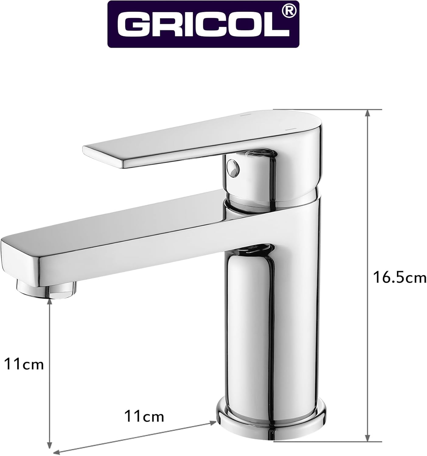 Thumbnail 5 de GRICOL Rubinetto Bagno Lavabo Monocomando in Ottone Cromato – Miscelatore fredda e calda