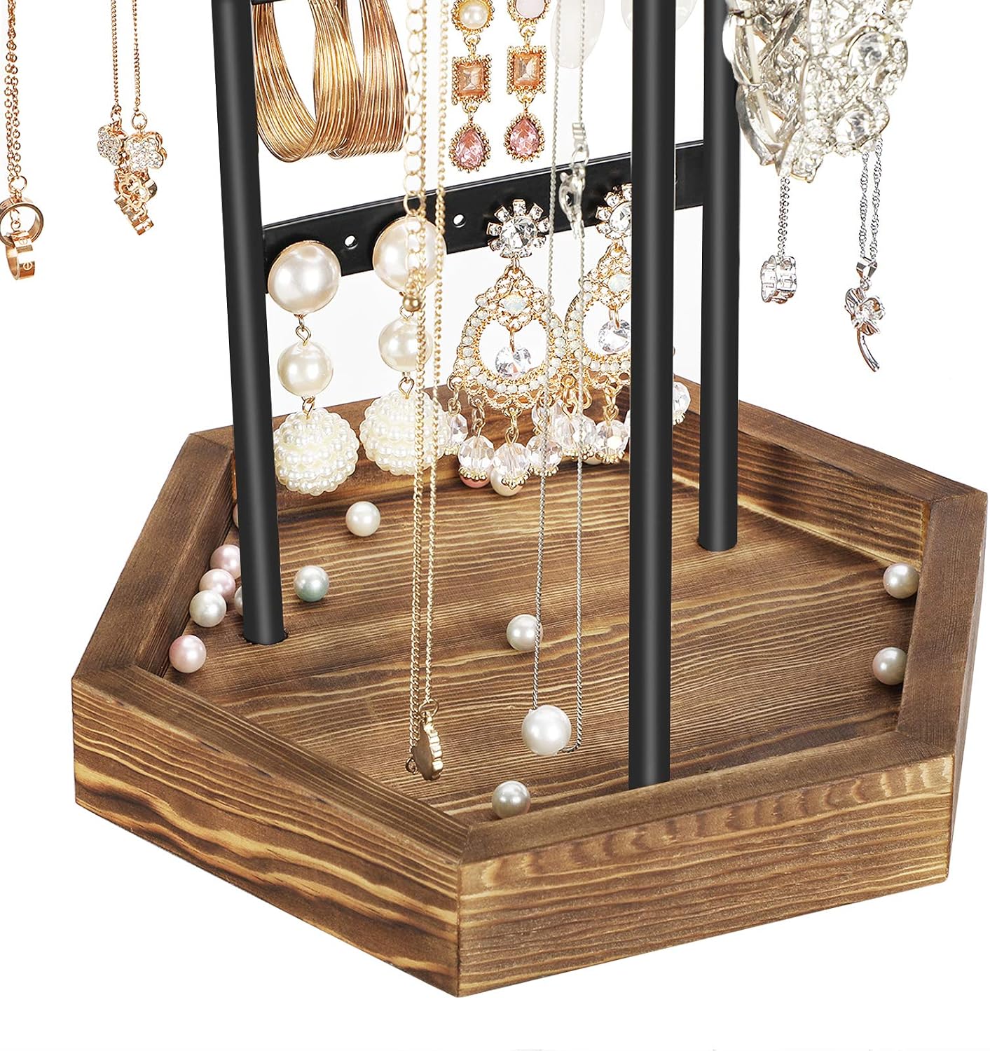 Detalle 2 de SONGMICS Caeley JJS03CB Jewellery Stand, 4 Storage Zones, Metal and Wood