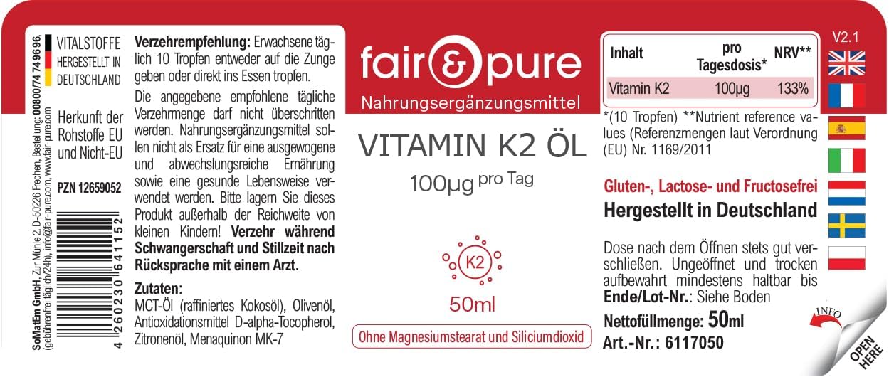 Thumbnail 6 de Fair & Pure Vitamin K2 Öl 100 µg pro Tag – MK-7, 50 ml, schluckfreundlich