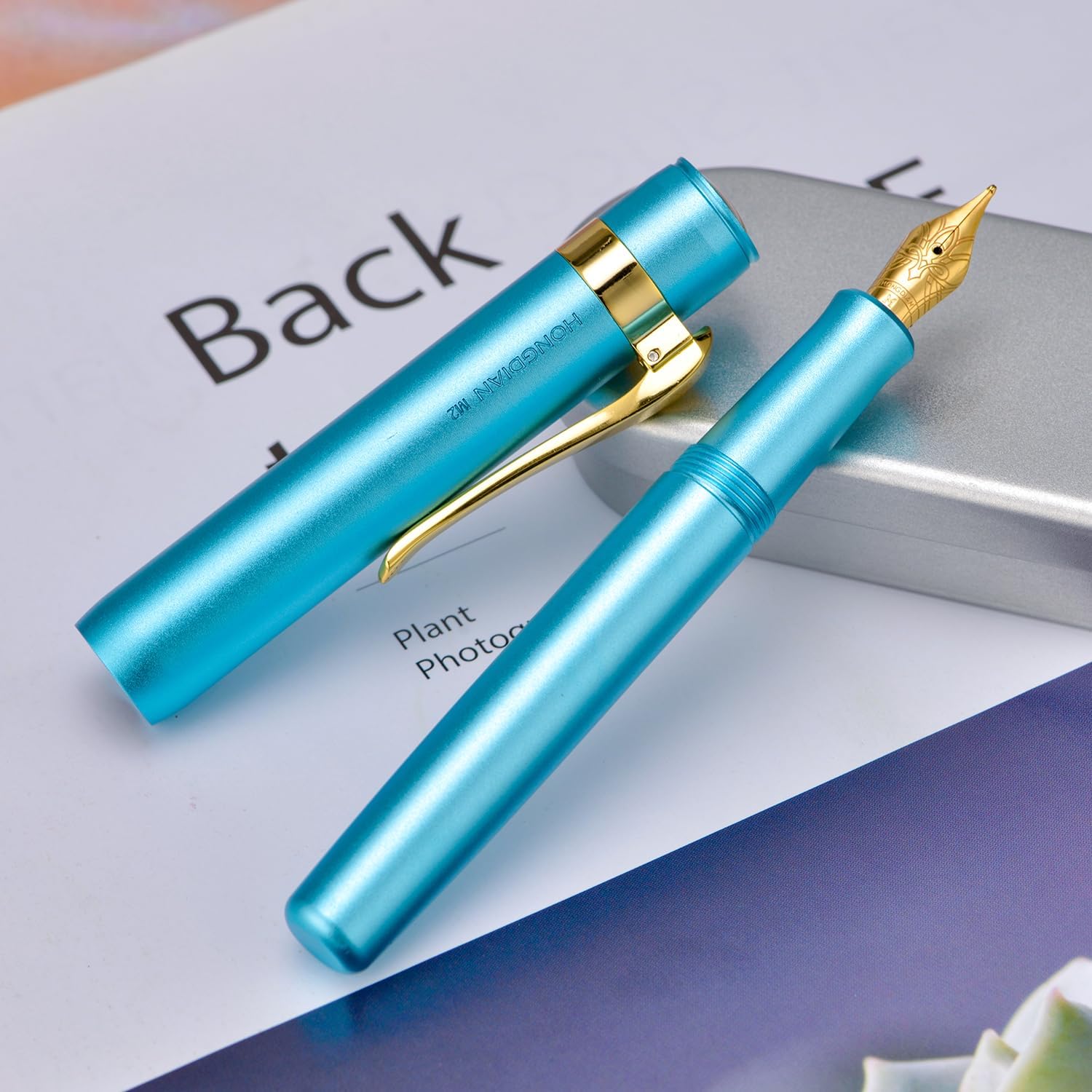 Thumbnail 4 de Hongdian M2 Black Forest Mini Fountain Pen – Lake Blue (Aluminium, Medium-Soft Nib)