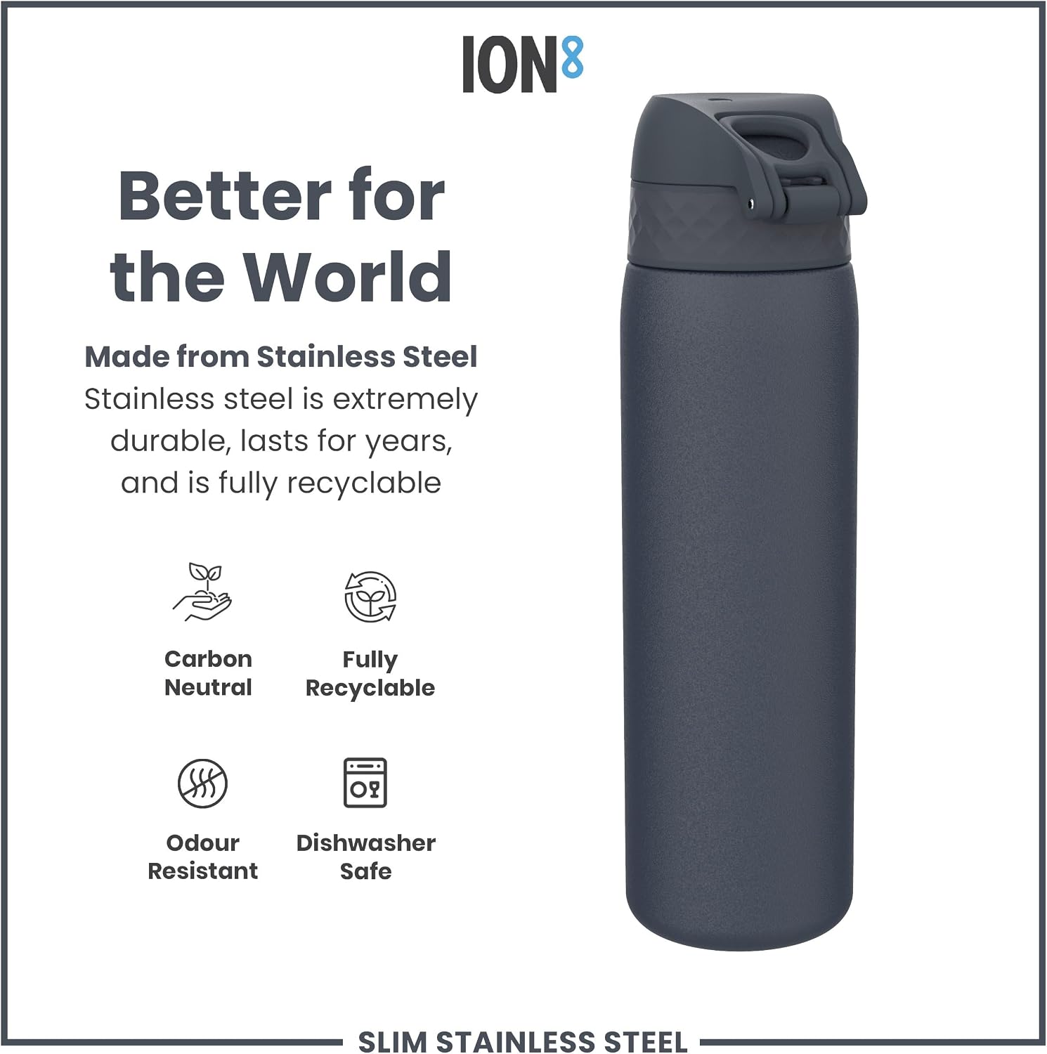 Thumbnail 4 de Ion8 Lightweight Steel Water Bottle 600 ml/20 oz (Ash Navy) – Non-Insulated, Leak‑Proof & Dishwasher Safe