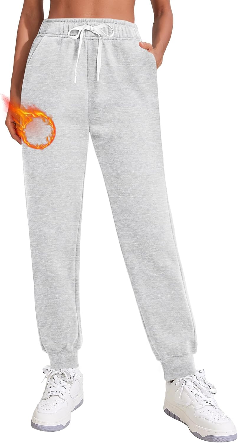 Detalle de PINSPARK Women’s Fleece-Lined Joggers: High-Waist Cotton Tracksuit Bottoms with Pockets