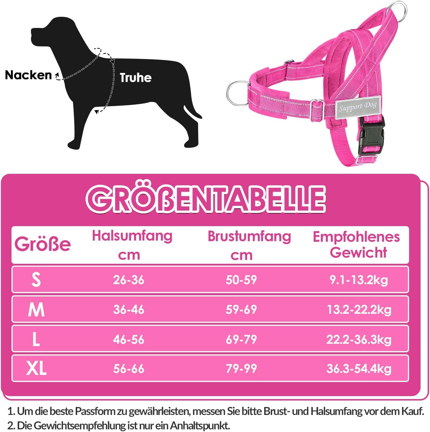 Detalle de Eyein Hundegeschirr mit Leine für große bis mittelgroße Hunde – Weiche Pufferung, Reflektierend, 2 Leinenclips, Magenta, Größe M