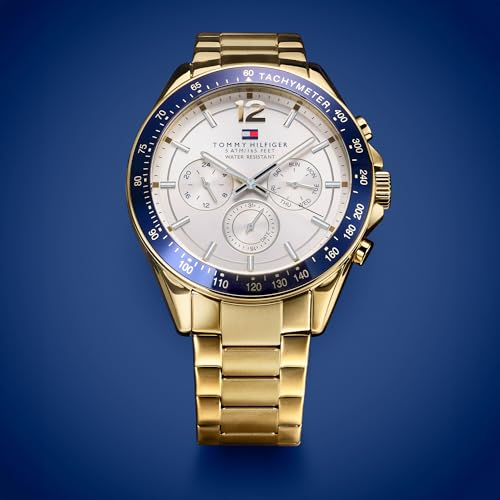 Detalle 2 de Tommy Hilfiger Men's 48mm Multifunction Quartz Watch with Gold IP Stainless Steel Bracelet