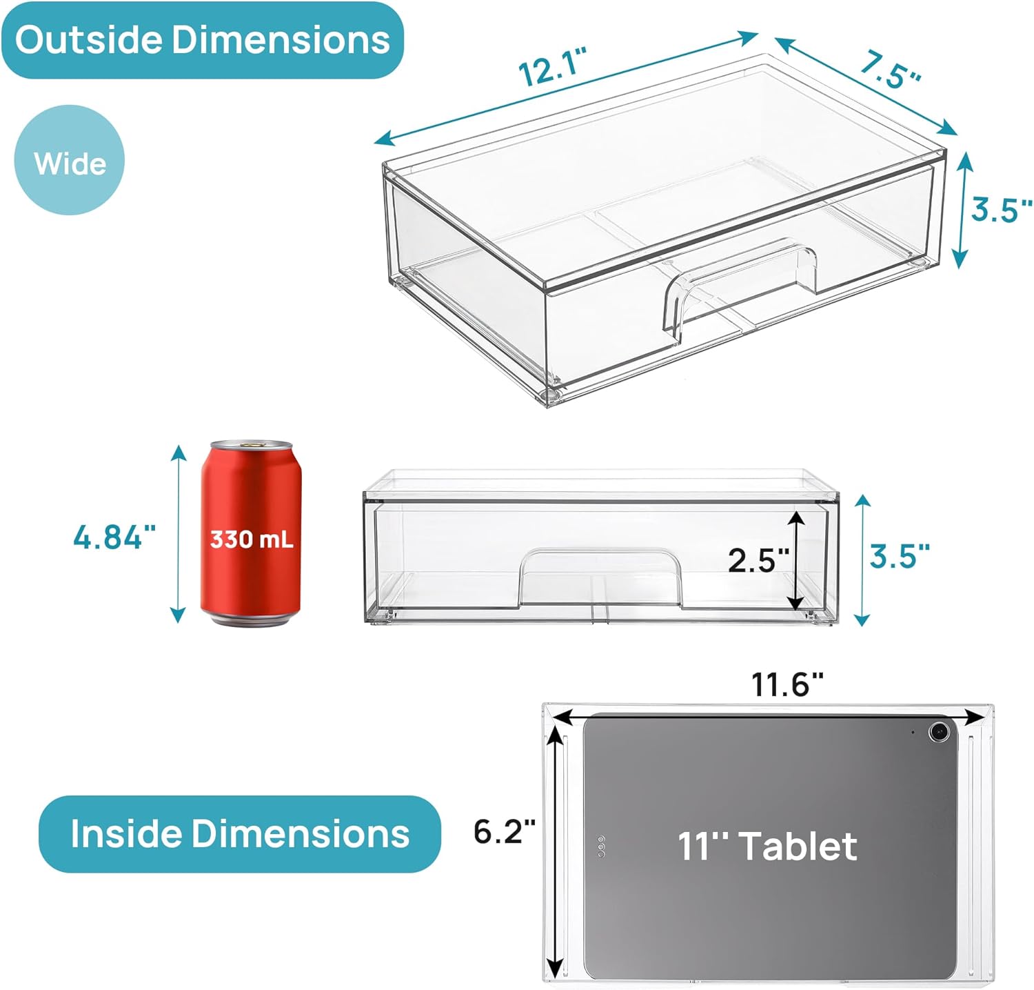 Detalle de Vtopmart 2 Pack Clear Small Stackable Storage Drawers – Acrylic Organiser for Vanity, Pantry and More