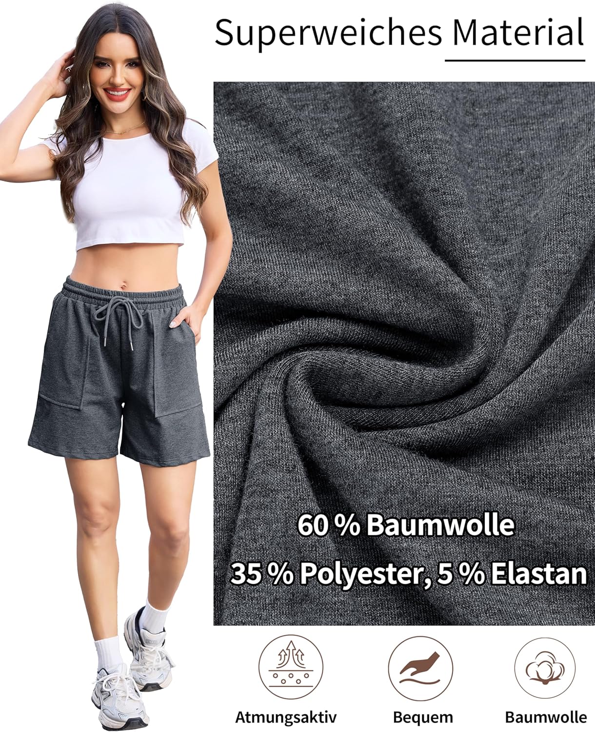 Thumbnail 2 de Wikoan Pantaloncini Sportivi da Donna – Comfort Estivo con Tasche Piane (S-XXL)