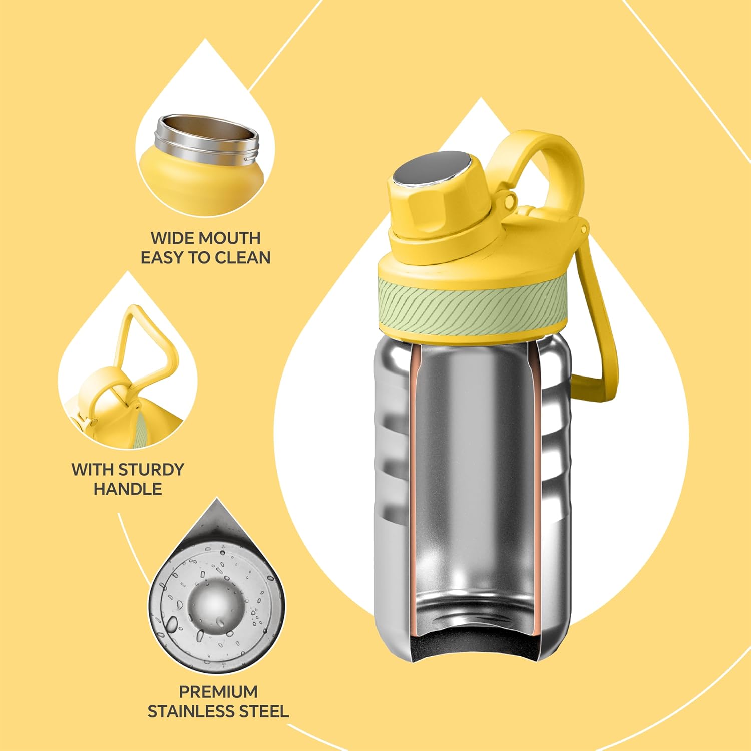 Thumbnail 2 de Ideus IDEUS Insulated Water Bottle 360ml/12oz (Stainless Steel, Leakproof) with Straw & 2 Lids