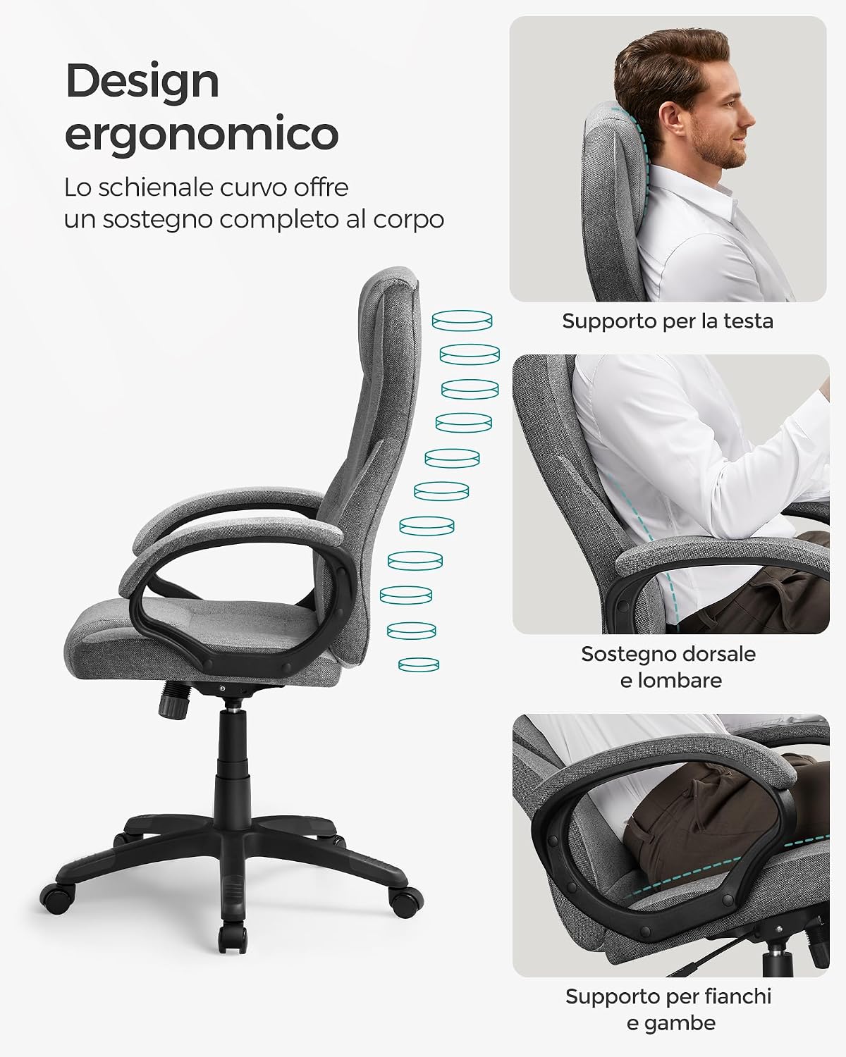 Thumbnail 4 de SONGMICS Ergonomica Poltrona direzionale 44–54 cm