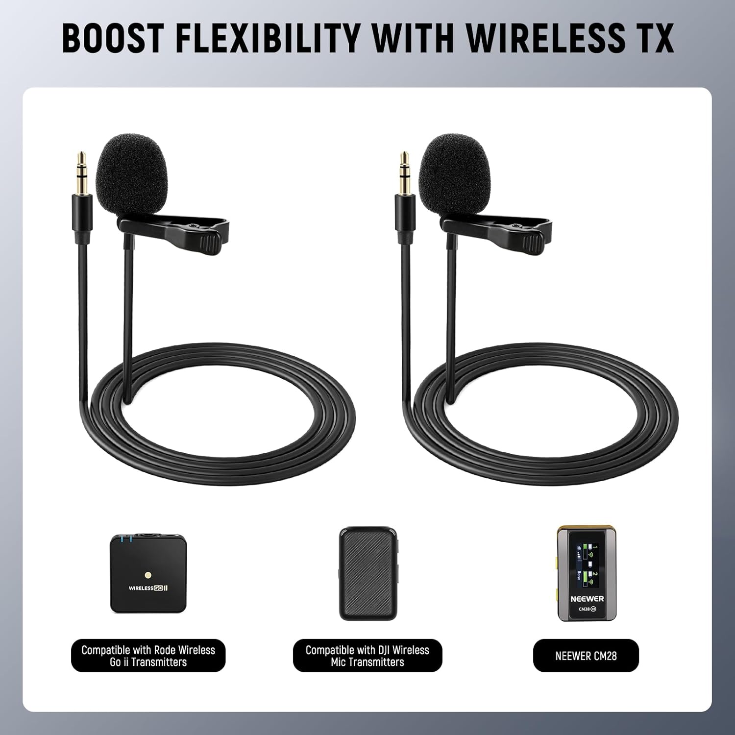 Detalle de NEEWER 2er Pack kabelgebundene Lavalier-Mikrofone – omnidirektional, kompatibel mit DJI/Mic Sendern und Rode GO II