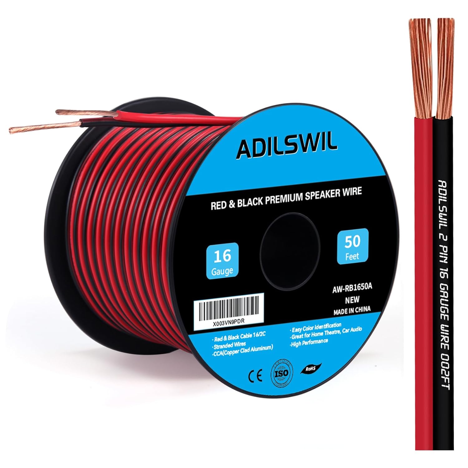 Thumbnail 6 de ADILSWIL 14AWG 150ft 2-Conductor Speaker Wire (Red/Black) for Low-Voltage LED & DC Hookups