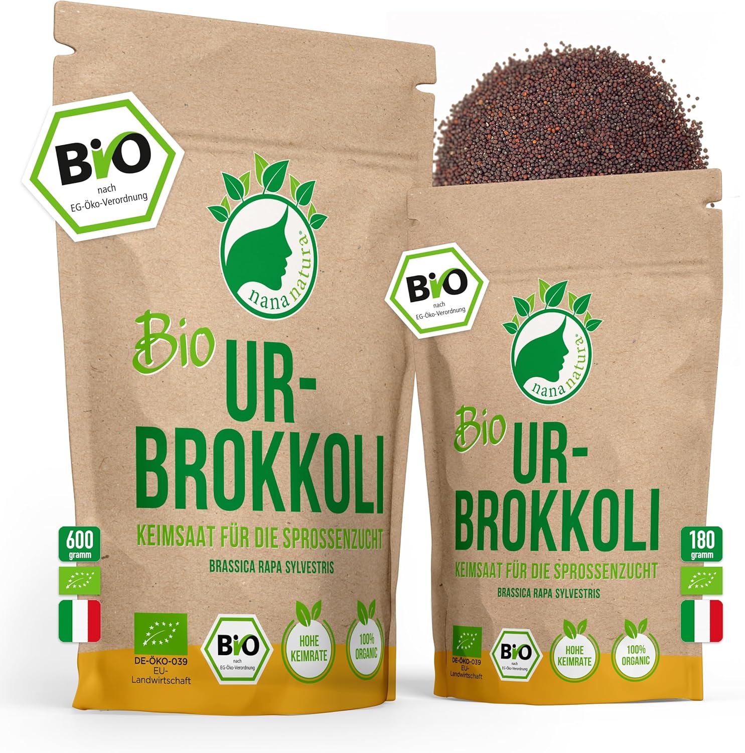 Detalle de NanaNatura Bio Ur-Brokkoli Sprossen Samen 180 g – Keimfähige Brokkoli-Samen mit hohem Sulforaphan-Gehalt