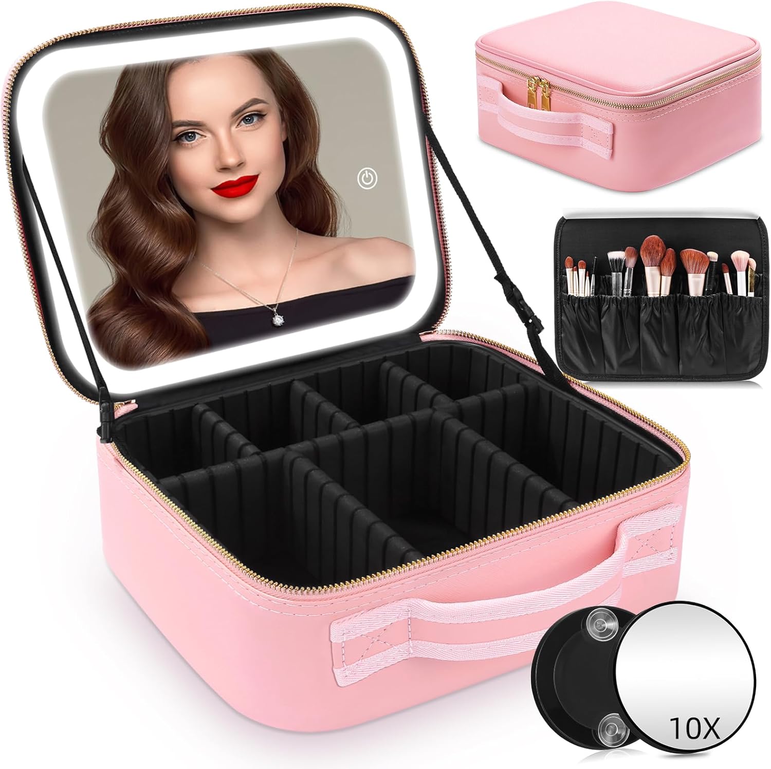 Thumbnail 6 de Trousse de maquillage de voyage avec grand miroir magnétique amovible et éclairé – 3 couleurs et éclairage ajustable