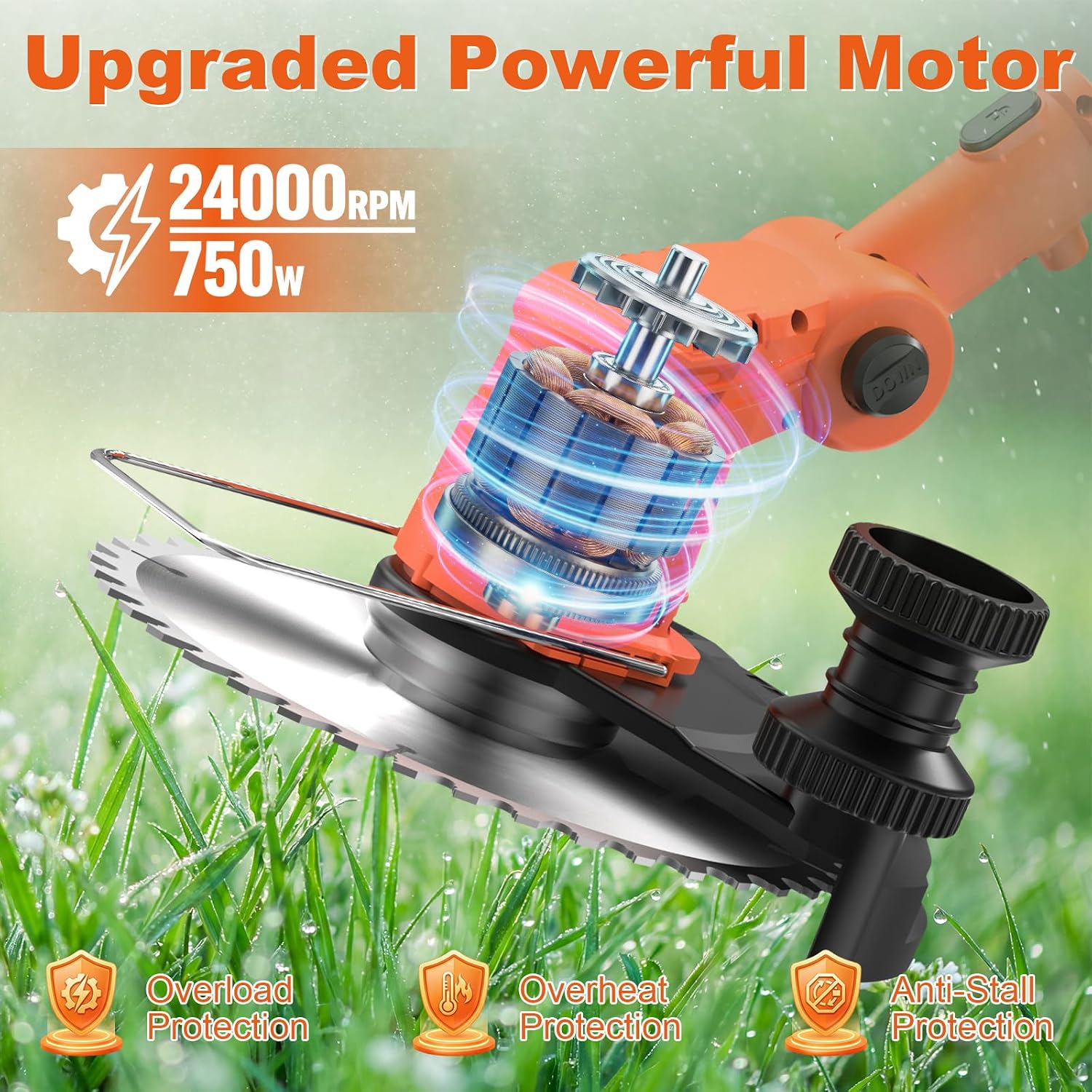 Thumbnail 1 de GETIEOM Cordless Strimmer with 2 × 2.0Ah Batteries (850W) and LCD power display – 4-in-1 garden trimmer