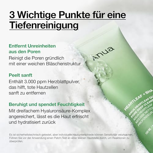 Detalle de ANUA Heartleaf Quercetinol Pore Deep Cleansing Foam – Sanfte Tiefenreinigung mit Heartleaf & Hyaluronsäure
