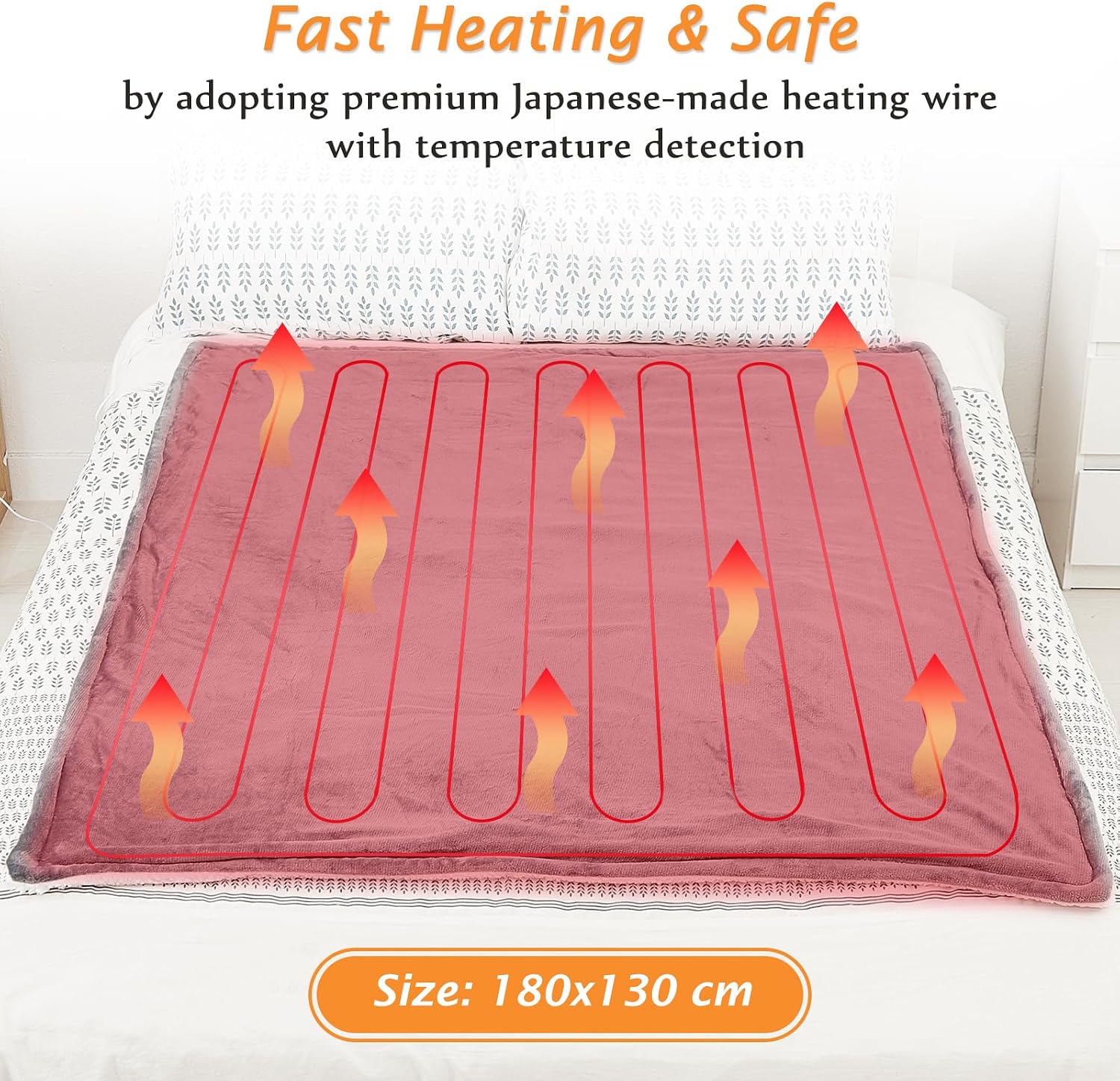 Thumbnail 2 de Mia&Coco Electric Heated Blanket Throw (180x130cm) – Flannel & Sherpa, 10 Heat Levels, 9-Hour Auto-Off (Grey)