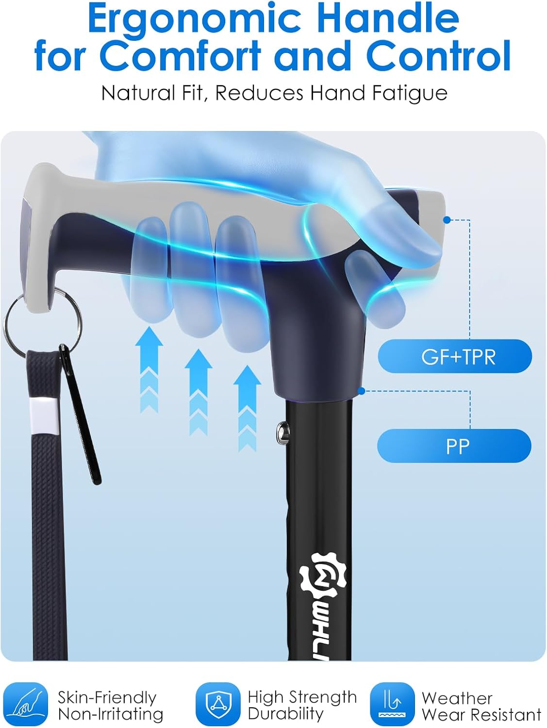 Detalle de WHLICKS WE01 Adjustable Folding Walking Cane with Dual Handles