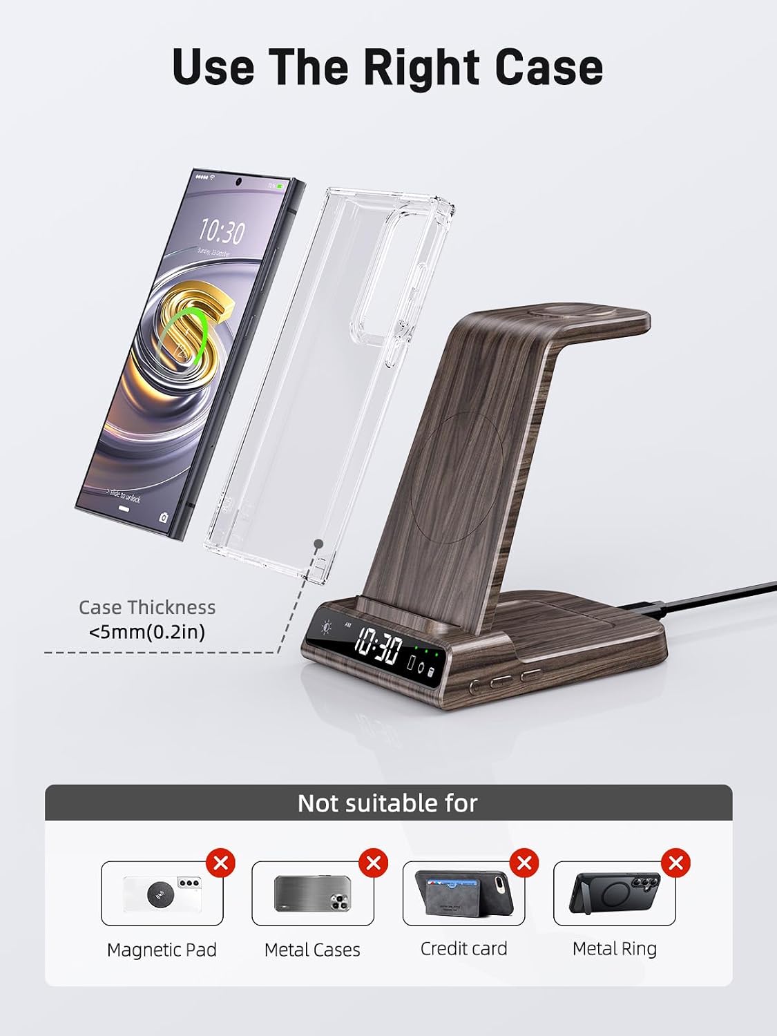 Detalle 2 de Station de charge induction 3 en 1 Samsung (S25 Ultra, Galaxy Watch, Galaxy Buds 2) avec horloge digitale