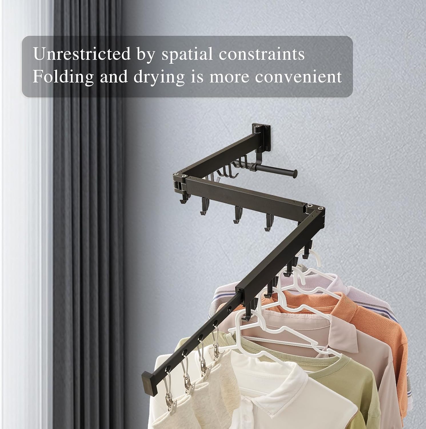 Detalle de Wall-Mounted Clothes Drying Rack in Space Aluminum