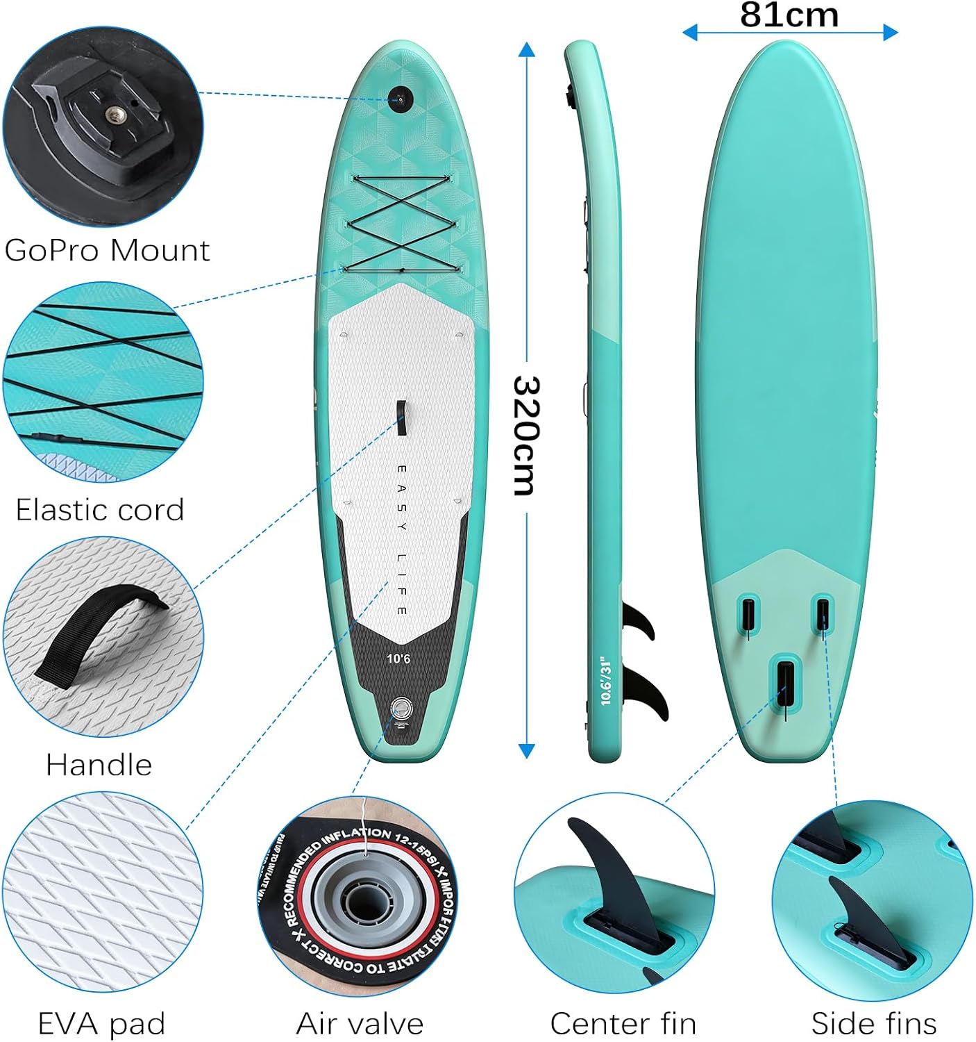 Tavola Da Surf Gonfiabile Adulto 320 cm con Accessori: kit completo per SUP versatile