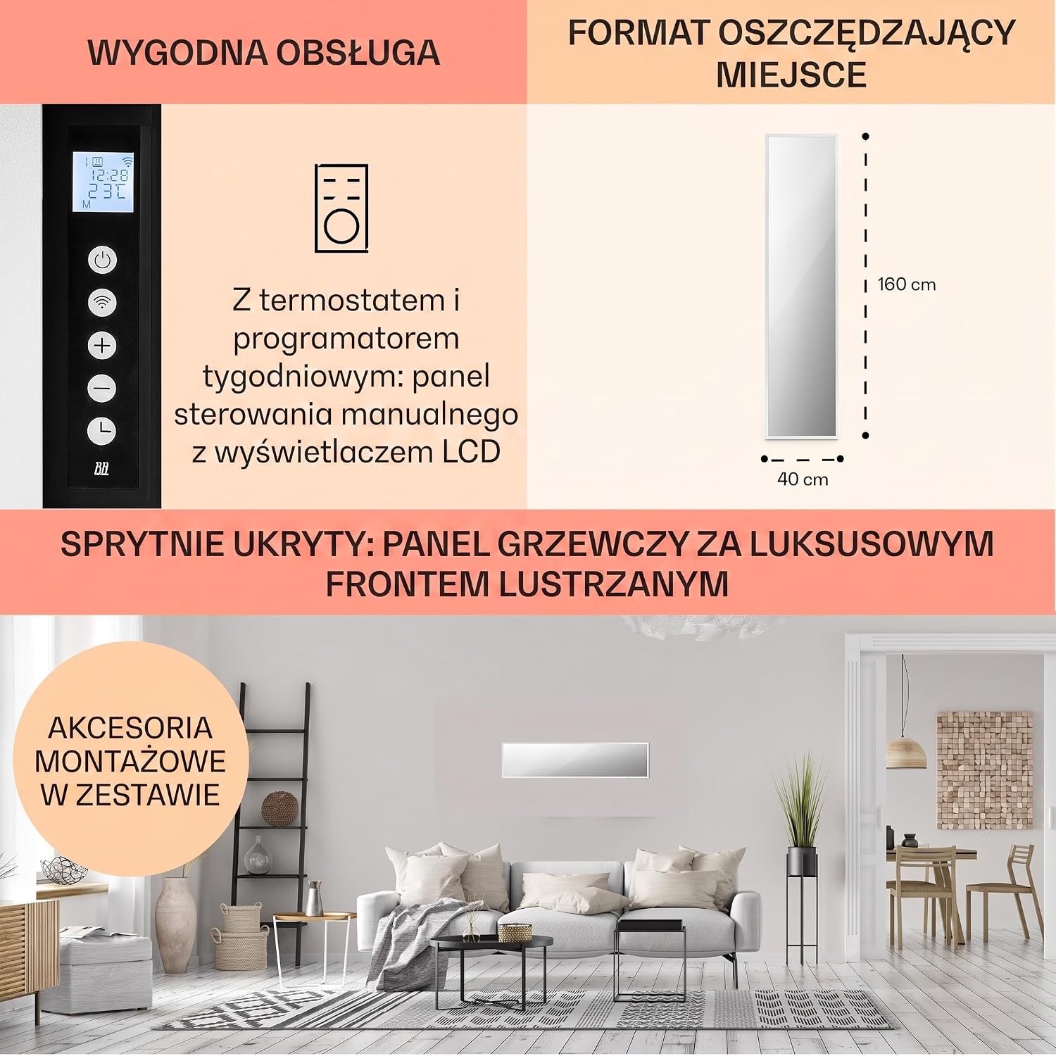 Thumbnail 6 de Klarstein La Palma – lustrzany grzejnik na podczerwień 900 W, IP24, Wi-Fi