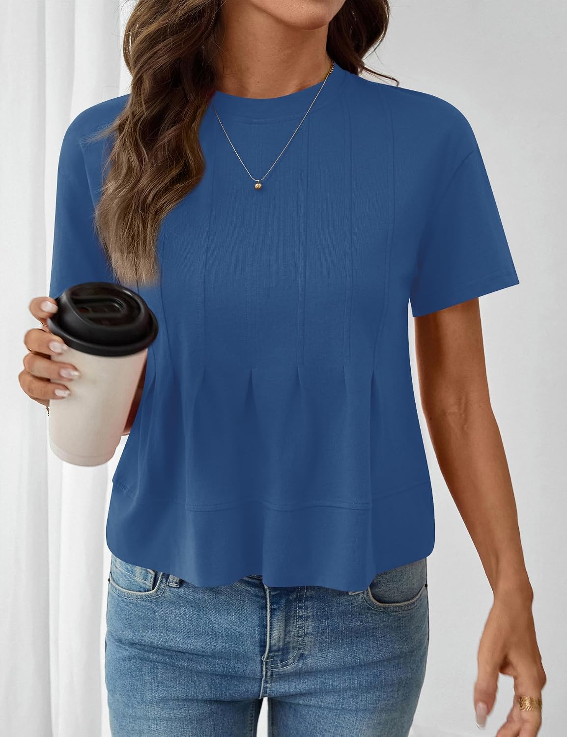 Detalle 2 de LOMON Spring Peplum Tops for Women: Babydoll Silhouette with Pleated Swing Details