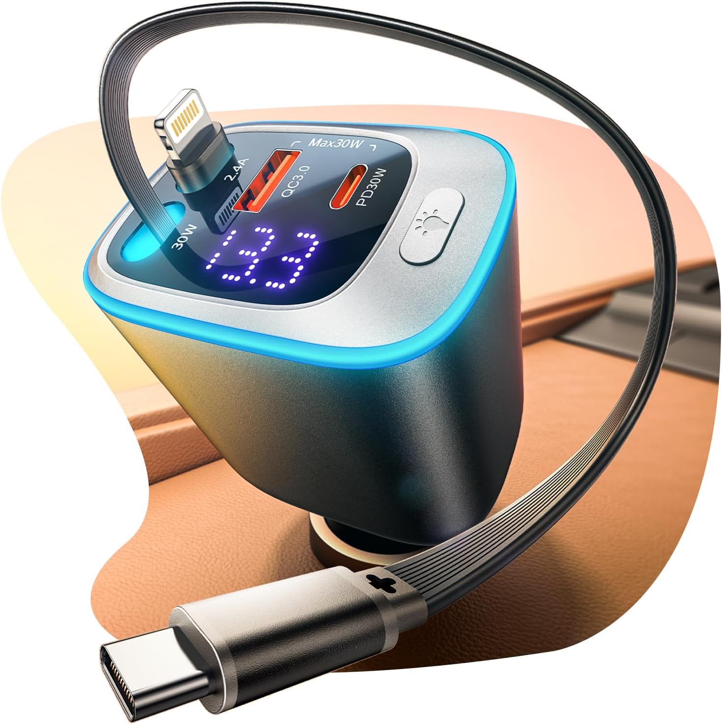 Detalle de Rolgno Retrattile Caricatore Auto 72W con 4 porte USB