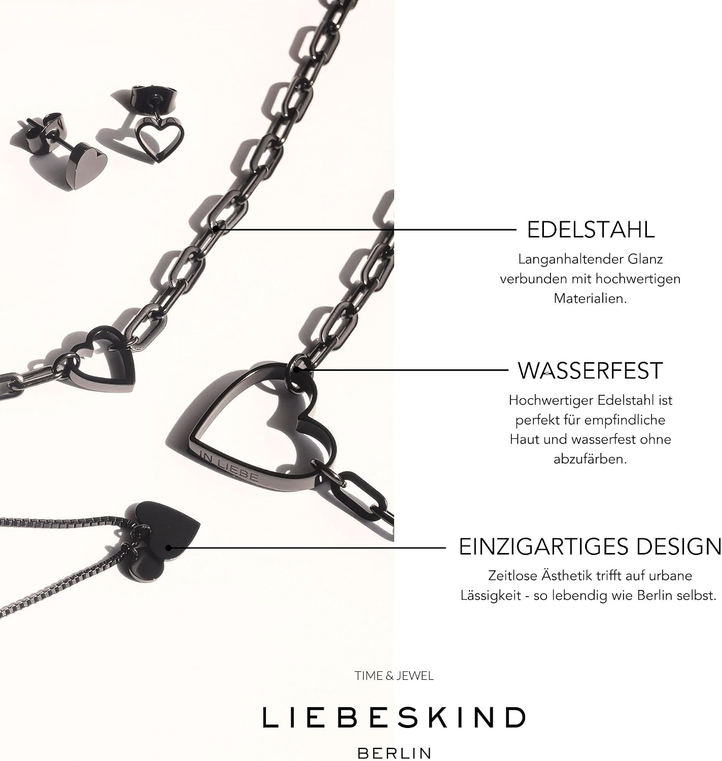 Detalle de LIEBESKIND BERLIN Damen Ohrstecker – Basic Ohrringe aus Edelstahl, Silber/Gold/Roségold/Schwarz – 7 mm
