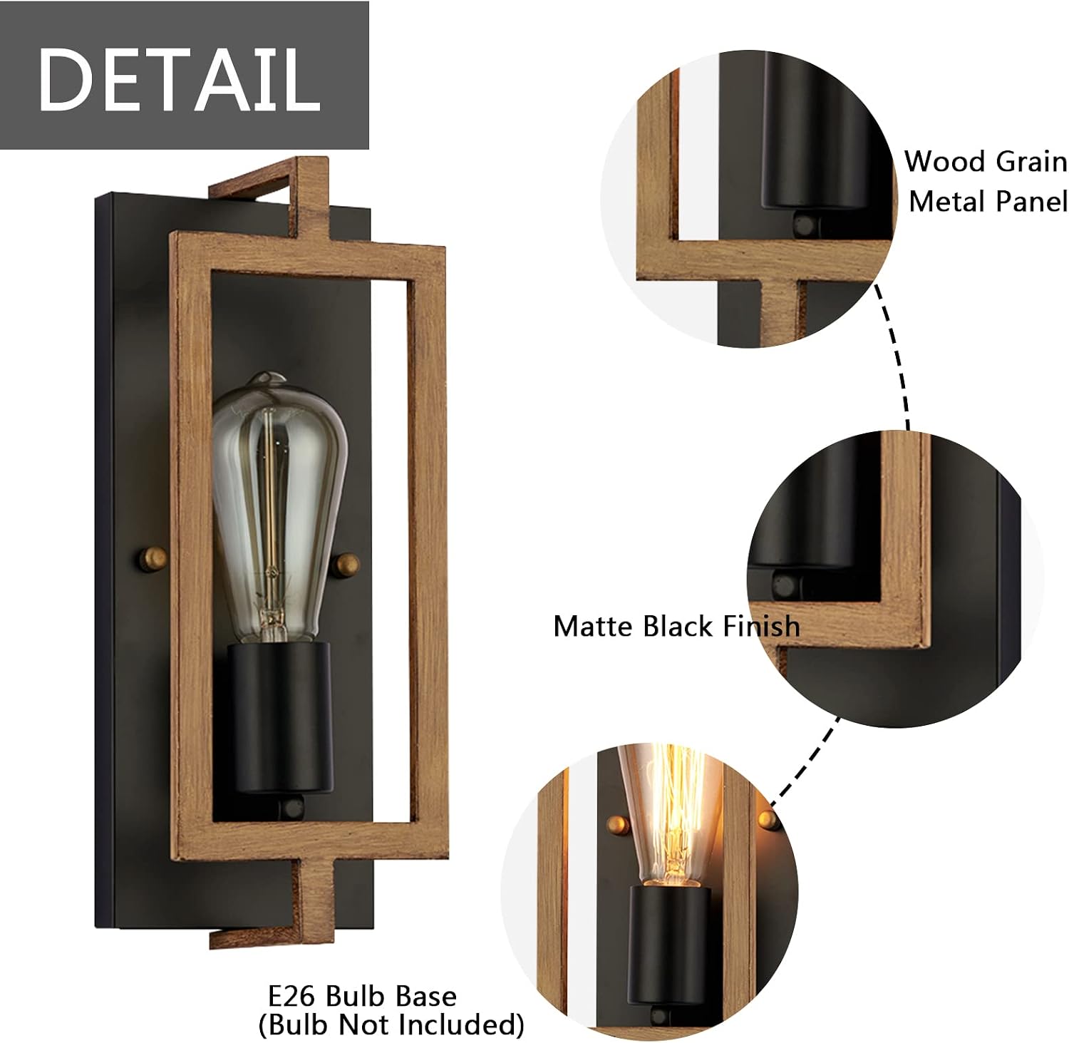 Detalle de Capslpad T15MW06 Industrial Wall Sconces, Set of 2, Metal Wood-Grain Finish