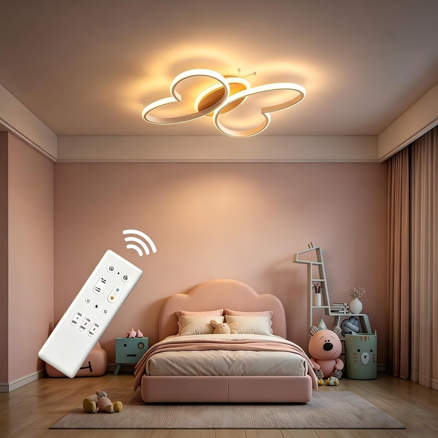 Detalle de Dythwron Lampada da soffitto a forma di farfalla per cameretta – LED 58W, 5800lm, 58 cm