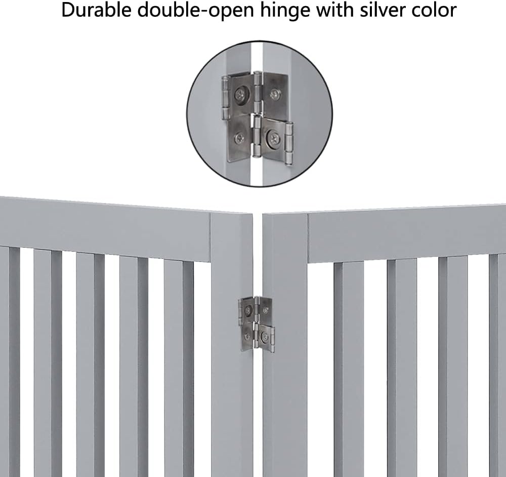 Thumbnail 6 de unipaws Wooden Dog Gate: Freestanding, Foldable 3-Panel Pet Fence (61cm H, Light Grey)