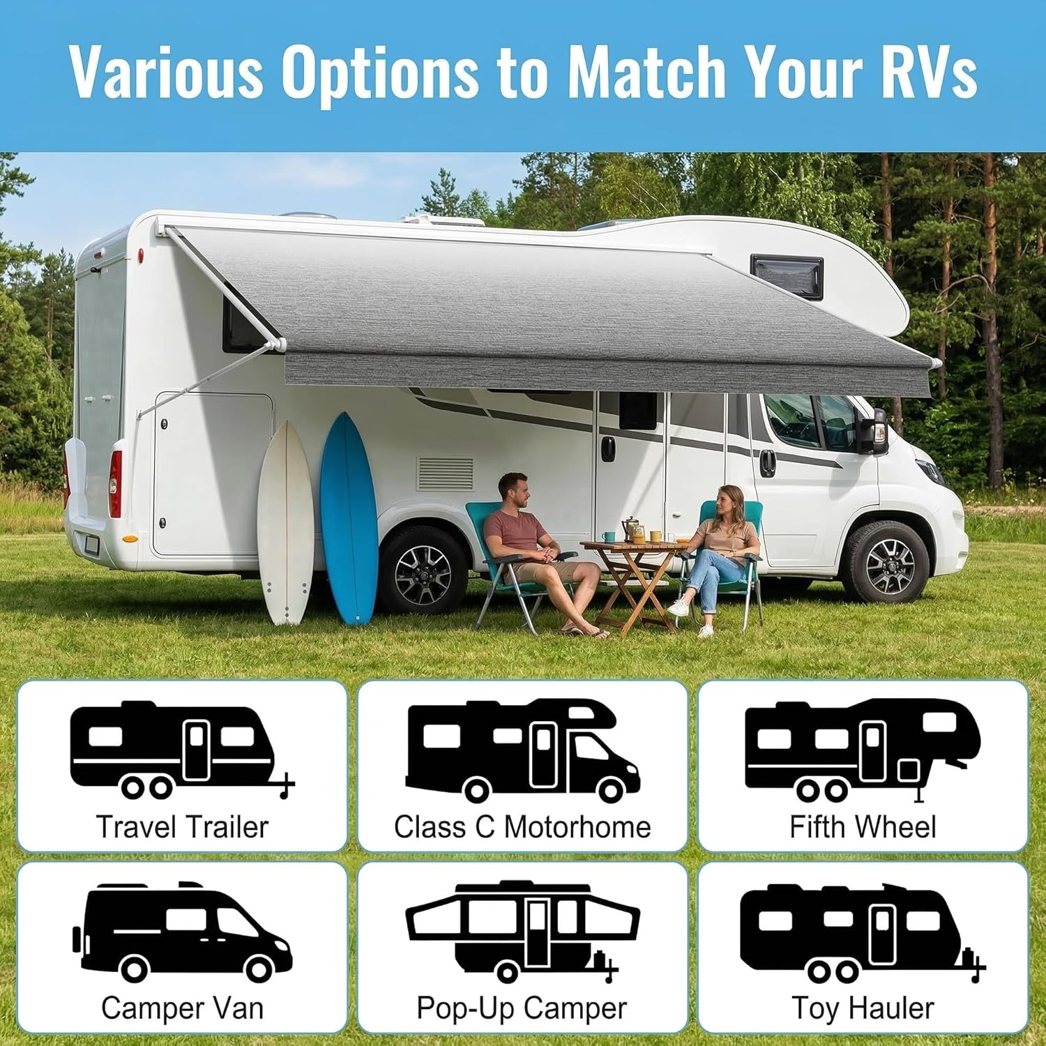 Thumbnail 3 de Luvioro RV Awning Fabric Replacement, 15' (14'2" Fabric) – Heavy-Duty, UV-Resistant & Weatherproof