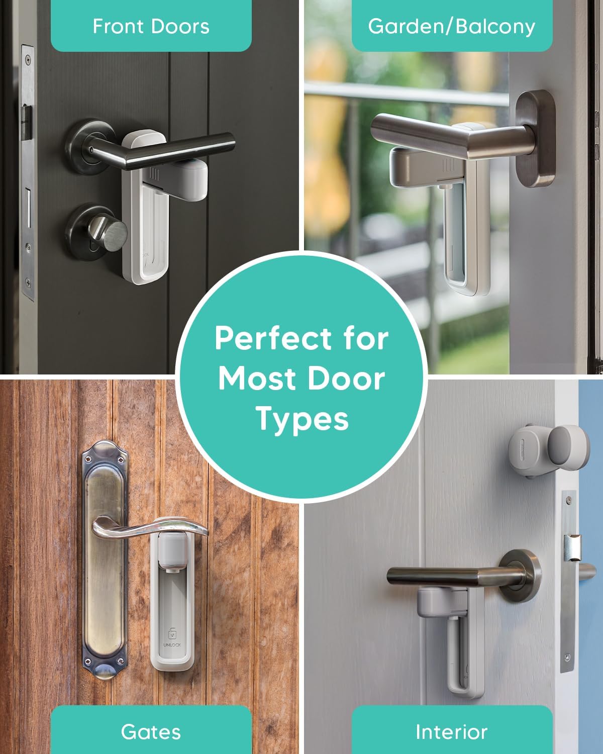 Detalle de AYCORN Door Lock Without Drilling Set – 2x Door Lever Locks & 2x Door Stoppers