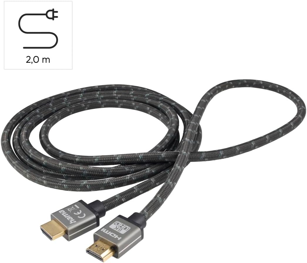 Thumbnail 4 de Hama câble HDMI ultra haute vitesse certifié (mâle-mâle) gris/noir, 2 m, 8K@60 Hz et 4K@120 Hz