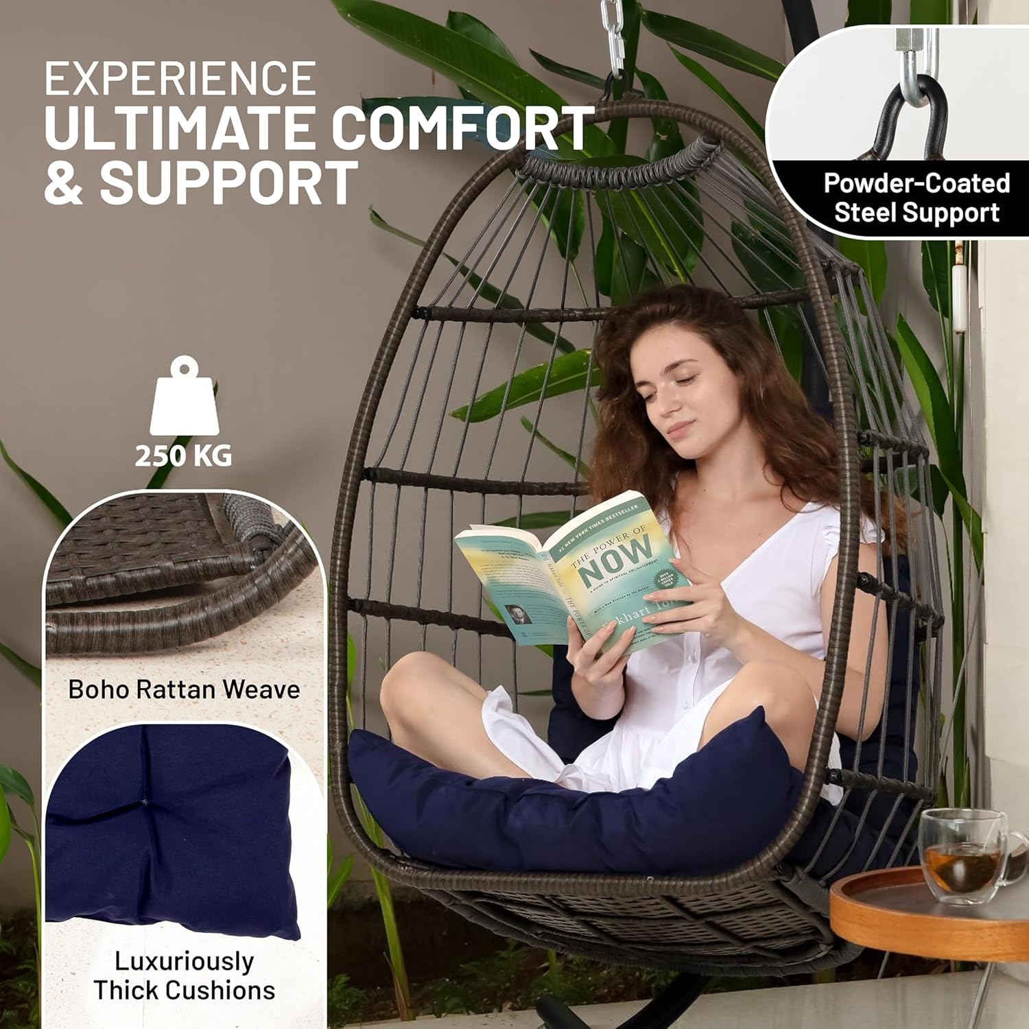 Thumbnail 3 de SereneLife Foldable Egg Chair 158 kg