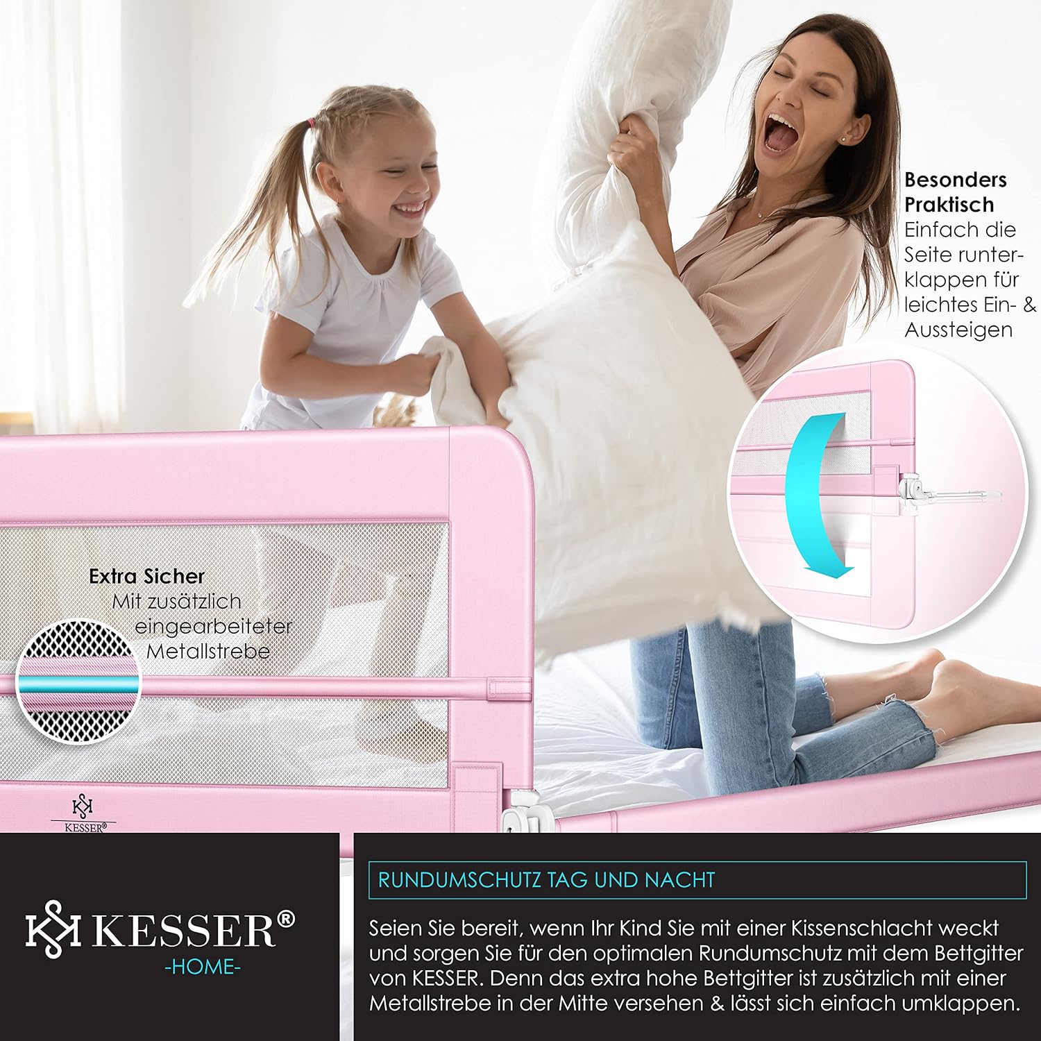 Thumbnail 4 de KESSER® Riel de Cuna para Niños 100cm - 🌸 Rosa