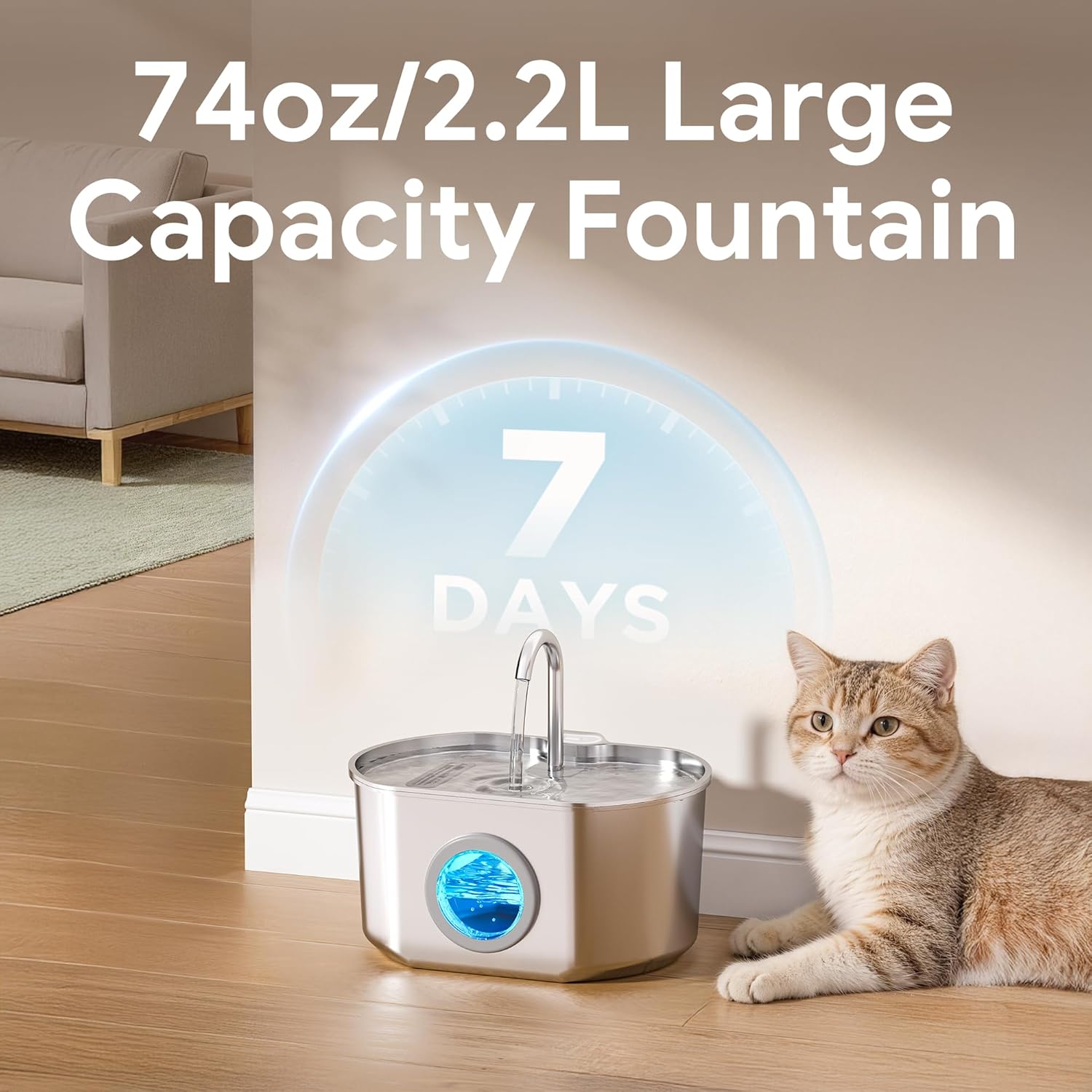 Thumbnail 4 de Neareal Cat Water Fountain Stainless Steel 73oz/2.2L