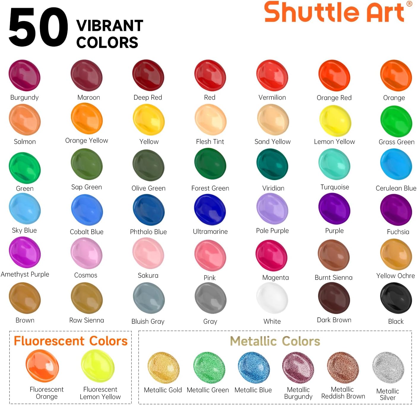 Thumbnail 2 de Shuttle Art Acrylfarben-Set mit 50 Farbtönen (je 60 ml) – wasserfeste Acrylfarbe für Leinwand, Holz & Co.